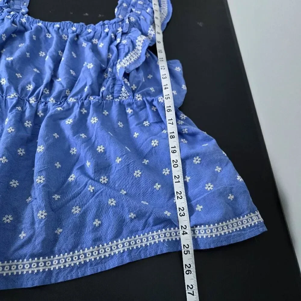 Old Navy Womens Embroidered Babydoll Top XL Blue Ruffle Peasant Boho Cottagecore
